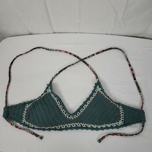 Xhilaration Womens Green Halter Strap V Neck‎ Swim Bikini Top Size Small